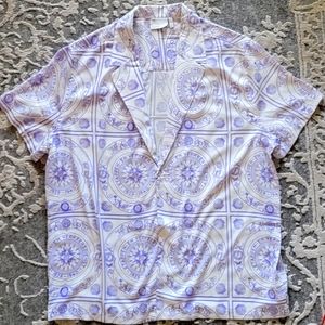 Nautical Print Short Sleeve One-Button Camp Shirt